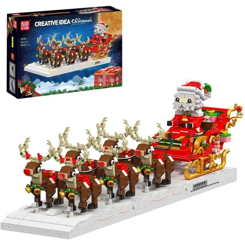 Mould King 10154 Santa Claus mit Rentierschlitten - Spielbausteine - Festliches Bau-Set mit über 2000 Teilen und motorisiertem Rentier für ein beeindruckendes Weihnachtsdiorama.