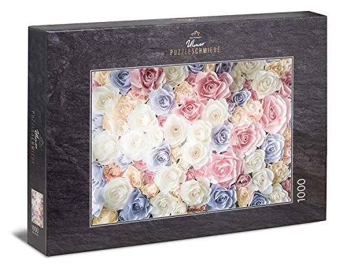 Ulmer Puzzleschmiede - Puzzle „Rosenliebe“ - Klassisches 1000 Teile Puzzle – Puzzlemotiv eines Vintage Rosen-Arrangement mit edlen Rosenblüten