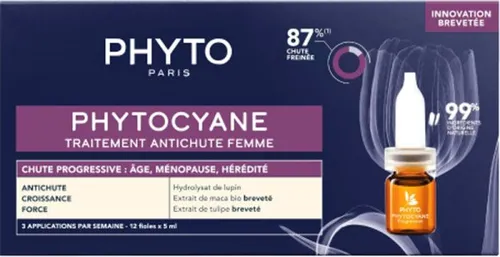 PHYTOCYANE Kur gegen progressiven Haarausfall für Frauen - Arzneimittel zur Bekämpfung von Haarausfall bei Frauen, mit patentiertem Maca-Extrakt für aktives Haarwachstum und lupinenhydrolysat zur Stärkung der Haarstruktur.