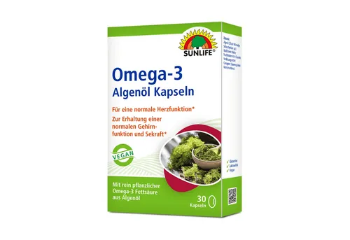 SUNLIFE® Vegane Omega 3 Algenöl Kapseln - Mineralstoffe und pflanzliche Omega-3-Quelle, ideal für Gehirn, Augen und Herzgesundheit – nachhaltig und vegan!