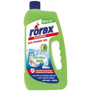 rorax ROHRFREI BIO-POWER-GEL Rohrreiniger 1,0 l - Haushaltsreinigungsmittel, biologisch abbaubares Power-Gel zur effektiven Beseitigung von Verstopfungen und unangenehmen Gerüchen, ohne aggressive Chemie.