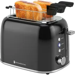 KitchenBrothers Toaster mit Sandwichzangen - 870W, 6 Bräunungsstufen, Retro-Design - Starten Sie den Tag mit dem KitchenBrothers Toaster! Er bietet extra breite Schlitze, 6 Bräunungsstufen und praktische Sandwichzangen für vielseitige Frühstücksoptionen. Ideal für alle Brotsorten und leicht zu reinigen!