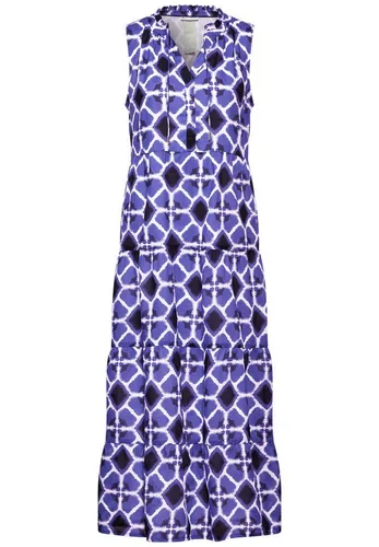 STREET ONE Damen A144079 Maxikleid mit Print in Violet Blue, Größe 36 EU - Elegantes Freizeitkleid für Damen, ärmellos mit dekorativem Ausschnitt und fließenden Volants aus feinem Baumwollstoff – perfekt für warme Sommertage.