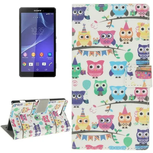 Schutzetui Handyhülle Tasche Wallet für Handy Sony Xperia Z3 Compact Eulen Party