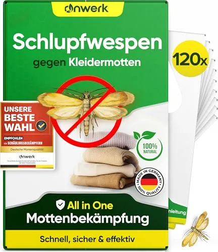 anwerk® Schlupfwespen gegen Kleidermotten - 120 Karten (20 Karten à 6 Lieferungen) - Effektiv Kleider Motten bekämpfen - Alternative zur Mottenfalle, Mottenspray, Pheromonfalle