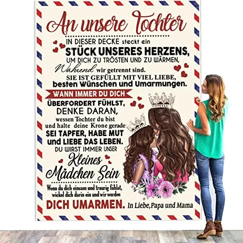 UOOYAA Personalisierte Kuscheldecke für Tochter - Tragbare Decken, superweiche Flanelldecke mit motivierendem Design – das perfekte Geschenk von Eltern, um Wärme, Liebe und Mut zu schenken.