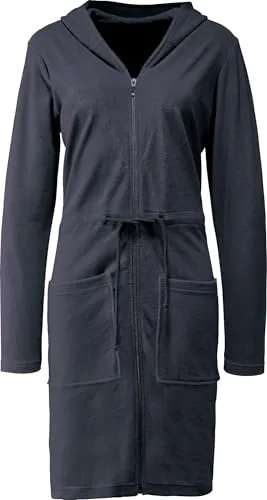 Erwin Müller Damen-Bademantel Limbach mit Kapuze – Leichtfrottier in Anthrazit, Größe 44/46 - Kuschelweicher Damen-Bademantel aus leichtem Frottier, ideal für entspannte Stunden. Mit praktischer Kapuze und modernem Uni Design.