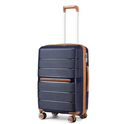 British Traveller Mittelgroßer Reisekoffer mit TSA-Schloss und 8 Spinnerrollen - Leichter Hartschalenkoffer aus 100% PP mit praktischem Reparatur-Reißverschluss. Ideal für 1-2 Wochen Reisen, ausgestattet mit 4 leisen Rollen und 3-stufig verstellbarem Griff für maximalen Komfort.