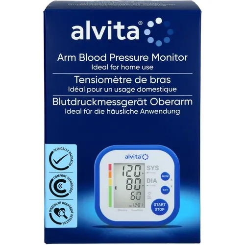 Alvita Blutdruckmessgerät Oberarm - Präzise Blutdruckmessung für Zuhause - Blutdruckmessgeräte, zuverlässige Messungen und einfache Handhabung für die tägliche Gesundheitsüberwachung.