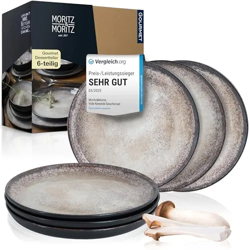 Moritz & Moritz Dessertteller VIDA - Beige Dessert Teller Set für 6 Personen - Hochwertiges Porzellan Dessertteller Set in stilvollem Farbverlauf, spülmaschinen- und mikrowellengeeignet, ideal für besondere Anlässe oder den täglichen Gebrauch.