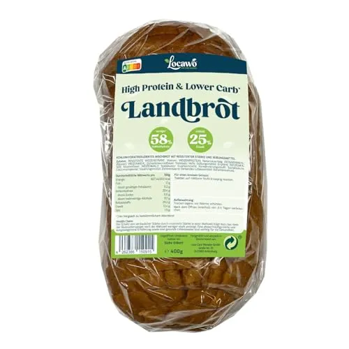 High Protein & Lower Carb Landbrot - Leckeres Landbrot mit 24% pflanzlichen Proteinen und nur 20g Kohlenhydraten pro 100g. Ideal für eine bewusste Ernährung. Fertig geschnitten für einfachen Genuss. Vegan und ballaststoffreich mit 29g auf 100g.