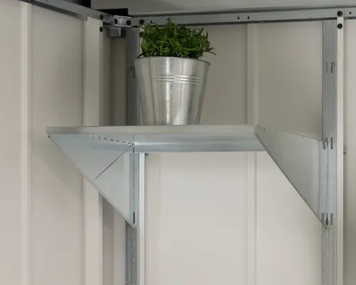 Hörmann Ecostar Regalboden für "Euroline" Gerätehäuser, silber, 48 x 35 cm - Regale für Gerätehäuser - Praktische Ablagefläche, die den vertikalen Raum optimal nutzt und zusätzlichen Stauraum schafft.