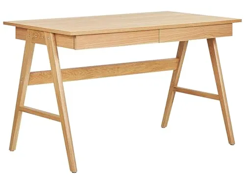 BELIANI Schreibtisch heller Holzfarbton 120 x 70 cm - Moderner Kinderschreibtisch mit 2 praktischen Schubladen, ideal zum Spielen und Hausaufgaben machen. Pflegeleichtes Material und skandinavisches Design sorgen für eine stilvolle Ergänzung im Kinderzimmer.