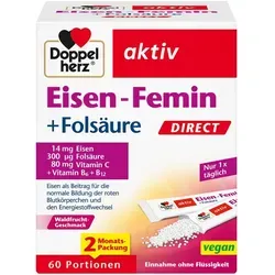 Doppelherz Eisen-Femin Direct Säckchen 20 St. - Unterstützung für Frauen - Arzneimittel zur Förderung der normalen Produktion von roten Blutkörperchen und Hämoglobin. Ideal für Damen, um Müdigkeit zu reduzieren und das Immunsystem zu stärken.