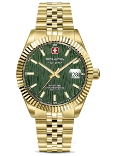 Swiss Military Hanowa SMWGL0005412 Herren Automatikuhr - Armbanduhren für Herren mit hochwertigem Swiss Made Automatikwerk, Wasserdicht bis 10 Bar und elegantem Design aus vergoldetem Edelstahl.
