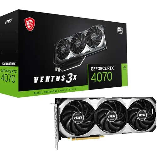 MSI GeForce RTX 4070 Ventus 3X 12G OC Grafikkarte - RTX 4070 GPU, 12GB GDDR6X (21Gbits/192 Bit), PCIe 4.0-2 x TORX Fan 4.0 - HDMI 2.1a, DisplayPort 1.4a