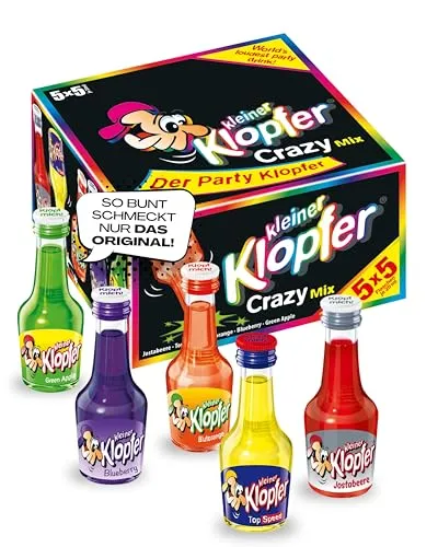 Kleiner Klopfer Crazy Mix | 25 Liköre in 5 Geschmacksrichtungen - Liköre mit neuen Trendsorten wie Blueberry, ideal für jede Feier und perfektes Trinkritual, ausgezeichnet als Top Marke 2023.