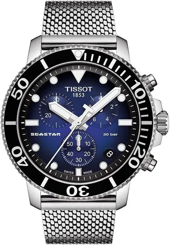 Herrenuhr Tissot Seastar 1000 Chronograph T120.417.11.041.02 - Luxuriöse Herrenuhr mit chronographischen Funktionen, wasserdicht bis 300 m und robustem Edelstahlarmband. Ideal für stilbewusste Männer, die Wert auf Qualität und Präzision legen.