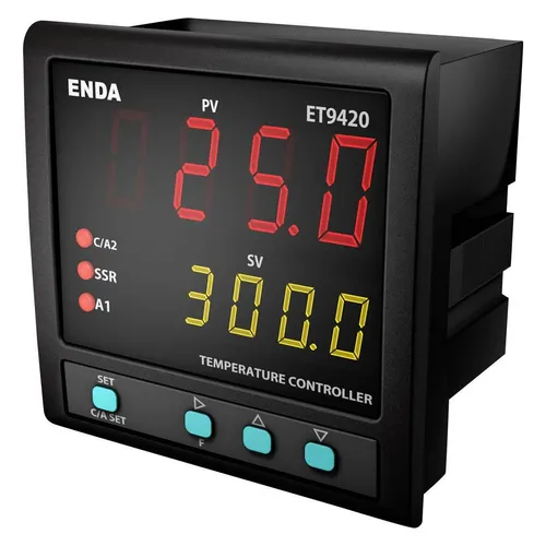 Enda ET PID Temperaturregler ET9420-230-RS 96x96mm - Hochentwickelter PID-Regler mit 7-Segmentanzeigen, wählbare Regelungsarten und Sicherheitscode für unbefugte Änderungen. Ideal für präzise Temperatursteuerung in verschiedenen Anwendungen.