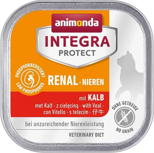 INTEGRA PROTECT Katzenfutter nass Renal Pute pur - 16 x 100g, vom Tierarzt empfohlen für Niereninsuffizienz, reduziert Eiweiß- und Phosphorgehalt für schonende Ernährung