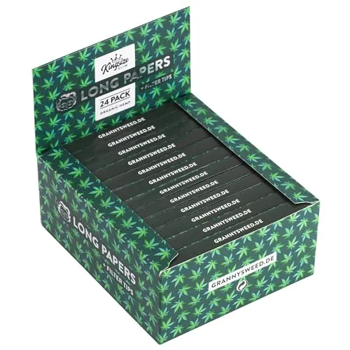 24x Granny's® Long Papers Hemp mit Baumwoll-Filtertips | 108 x 45 mm King Size | 36 Blatt + 36 Tips je Heftchen | Ungebleicht