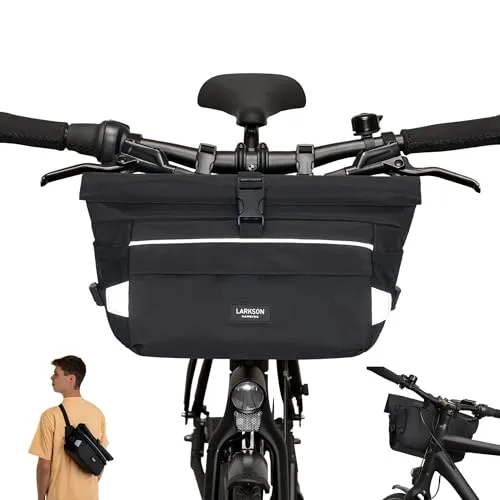 LARKSON Lenkertasche 2in1 Lasse - Fahrradtasche und Umhängetasche in einem, wasserabweisend und umweltfreundlich aus recyceltem PET, mit komfortablem Tragepolster und vielseitigen Tragemöglichkeiten für urbane Abenteurer.
