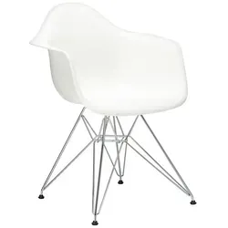 Vitra Eames Plastic Armchair DAR - Schale cotton white - Stuhl für Erwachsene mit verchromtem Drahtuntergestell und Armlehnen, ideal für Wohnzimmer und Esszimmer, zeitloses Design von Vitra.