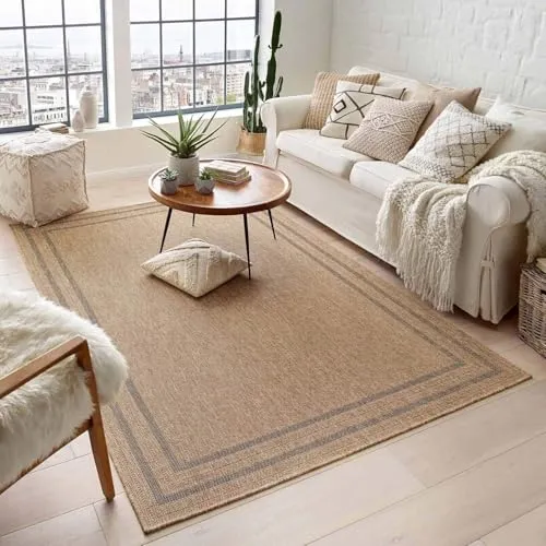 TaraCarpet Borneo Outdoor & Indoor Teppich - Wetterfester Flachgewebe-Teppich in Sisal-Jute-Optik, ideal für Balkon und Terrasse, pflegeleicht und wasserabweisend.