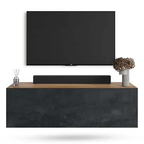 TV Board WEST Gold Eiche / Schwarz Charcoal 100 cm - Stylisches TV Board in Gold Eiche und Schwarz Charcoal, mit flexiblem Wand- oder Standdesign und hochwertigem Soft-Close-System für sanftes Schließen.