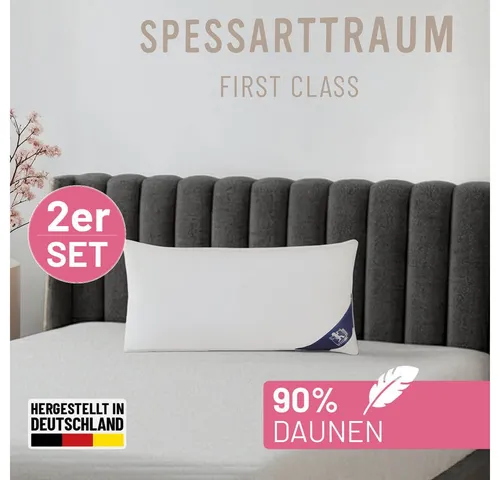SPESSARTTRAUM Daunenkissen Kissen-Set FIRST CLASS - Kissen-Set mit 90% Daunen, 10% Federn, ideal für Allergiker (NOMITE). Hochwertiger Bezug aus 100% Baumwolle, in verschiedenen Größen erhältlich und maschinenwaschbar bei 60°C.