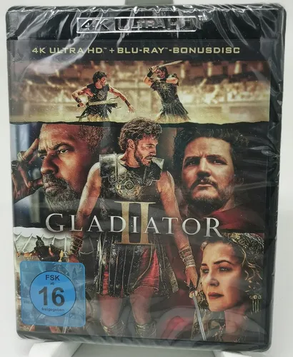 Gladiator II [4K Ultra HD] + [Bonus Blu-ray] - Episches Action-Drama in atemberaubendem 4K Ultra HD, inklusive Bonus Blu-ray für Filmfans und Sammler. Freigegeben ab 16 Jahren.