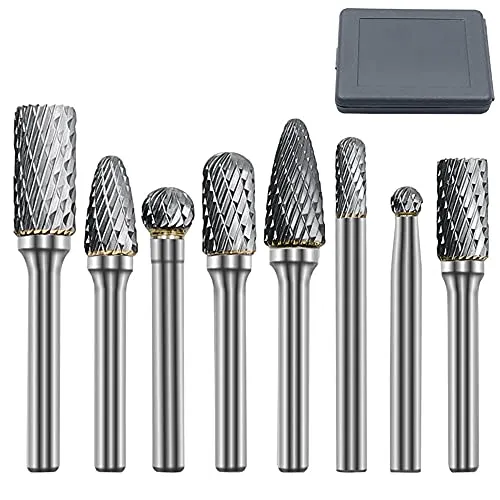 ASNOMY Wolframcarbid fräser – 8 Stück Raspel Set 6mm & 10mm & 12mm Hartmetall Rotary Frässet Frässtifte für Schneidschleifer, Metallschnitzen, Polieren, Gravieren mit 6 mm Schaft Fräser-Bit-Set