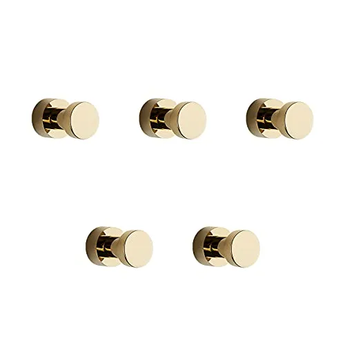 BVL Gold Handtuchhaken 5 Stück Rostfreies Metall Wandhaken Self Adhesive or Wall Mountable Kleiderhaken für Bad & Küche