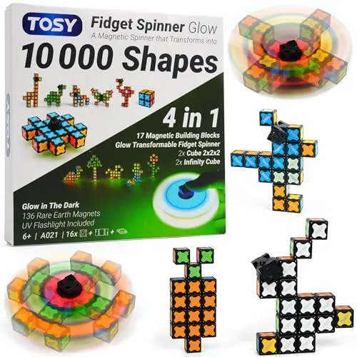 TOSY Magnet Fidget Spinner – 3-in-1: verwandelbarer Fidget-Spinner, Infinity-Würfel, 2x2 Puzzlewürfel, leuchtend, Weihnachtsgeschenk für Kinder/Jungen/Mädchen/Erwachsene, STEM-Sensorik Spielzeug