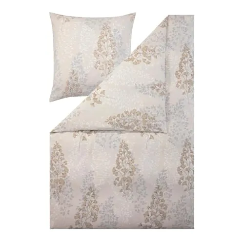 Estella Samt + Seide Flanell Bettwäsche 155x220 Merano natur Blätter - Hochwertige Bettwäsche aus 100% Baumwolle, superweicher Flor sorgt für Wärme und Geborgenheit im Winter. Pflegeleicht, trocknerfest und mit Reißverschluss für einfachen Bezug.