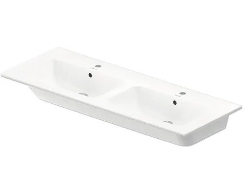 Duravit ME by Starck Doppelwaschtisch 1300 mm - Eleganter Waschtisch in Weiß Hochglanz mit 2 Hahnlöchern, ideal für moderne Badezimmer und bietet großzügigen Platz für zwei Personen.