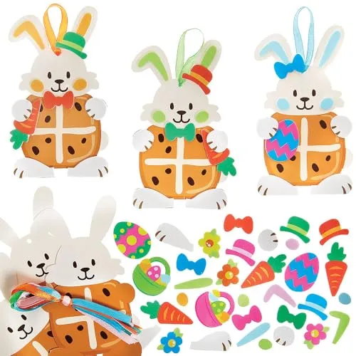 Baker Ross WA132 Hot Cross Bunny Mix & Match Dekorationssets – 8er-Pack, Bastelsets aus Schaumstoff für Osterdekorationen