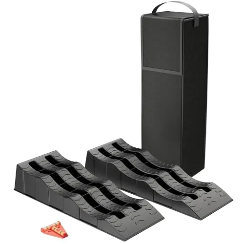 XPOtool Auffahrkeile Set für Wohnmobile - 2 Stück mit Tragetasche - Ausgleichskeile für Wohnmobile, mit 3 Höhenstufen für optimale Ausrichtung und rutschhemmender Oberfläche für sicheren Stand. Maximale Traglast von 3,5 t.