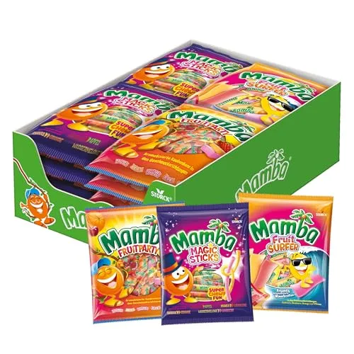 Mamba Kaubonbon Mix – 14 x 290g – 3-fach sortierte Fruchtkaubonbons mit Mamba Fruit Surfer, Magic Sticks & Fruitparty