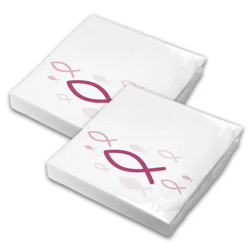 40x itenga Servietten Fisch Taufe Kommunion Konfirmation Weiß PINK 30cm 3lagig
