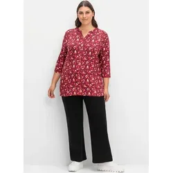 Rundhalsshirt SHEEGO "Rundhalsshirt", Damen, Gr. 56/58, rot (weinrot, gemustert), 95% Viskose, 5% Elasthan, 3/4-Ärmel, Shirts
