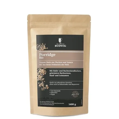 Dr. Budwig Bio Porridge ohne Zucker (1400g) - vegan - glutenfrei - reich an Ballaststoffen, Magnesium & Vitamin B1 - Protein Müsli fürs gesunde Frühstück - Bio Haferflocken, Leinsamen, Buchweizen