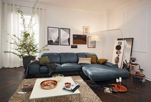 Musterring Wohnlandschaft MR 2490 Ecksofa mit erstklassigem Sitzkomfort, Long-Life-Leder, Fuß Schwarz, Sitzhöhe 46cm, wahlweise mit Funktionen, Maße 342x207 cm