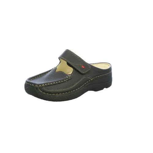 WOLKY Wolky Roll Slipper Clog aus schwarzem Glattleder - Clogs mit herausnehmbarem, anatomisch geformtem Fußbett für individuellen Tragekomfort und die Möglichkeit, eigene Einlagen zu nutzen. Ideal für den täglichen Gebrauch.