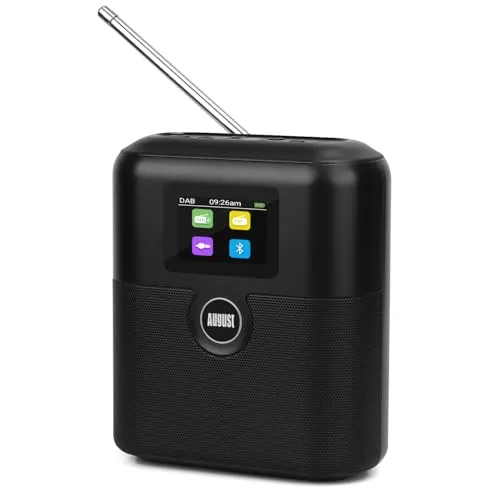 August MB330 Wiederaufladbares DAB+/FM Radio mit Bluetooth Lautsprecher - tragbarer Radiowecker mit Doppelalarm Sleeptimer Snooze LCD Farbdisplay EQ RDS 60 Presets Digitalradio mit Batterie AUX-In/Out