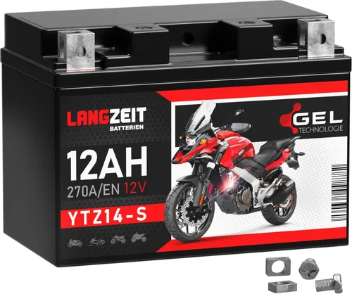 LANGZEIT YTZ14-S Motorradbatterie GEL 12V 12Ah 270AEN - KFZ-Batterien mit doppelter Lebensdauer dank modernster Gel-Technologie, wartungsfrei und extrem hohe Startleistung auch bei Kälte.