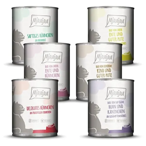 MjAMjAM - Premium Nassfutter für Katzen - Mixpaket 6 für deine Katze, 6er Pack (6 x 800 g), getreidefrei mit extra viel Fleisch
