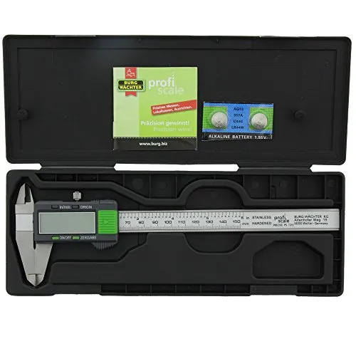 Burg-Wächter Messschieber PRECISE PS 7215, digital, 150mm - Elektrische Messgeräte mit großem LCD-Display und Nullpunkt-Einstellung. Ideal für präzise Innen-, Außen- und Tiefenmessungen. Inkl. Batterie und Etui.