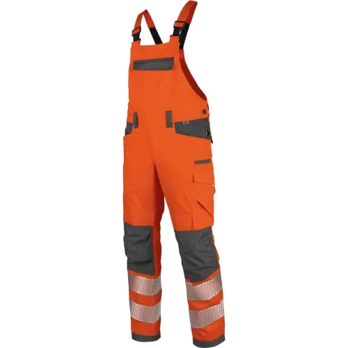 WÜRTH MODYF Warnschutz Arbeitslatzhose Neon EN 20471 2 orange anthrazit - Größe 52 - Praktische Arbeitslatzhose mit 5 Außentaschen und speziellen Haltern für Werkzeuge. OEKO TEX zertifiziert, schwer entflammbar und schnelltrocknend für den professionellen Einsatz.