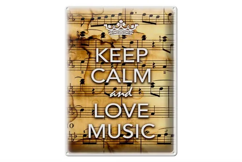 Femer GmbH Metallschild Spruch 30x40cm Keep Calm and love music, (1 St), gewölbte Oberfläche, abgerundete Ecken, umgeschlagene Kanten